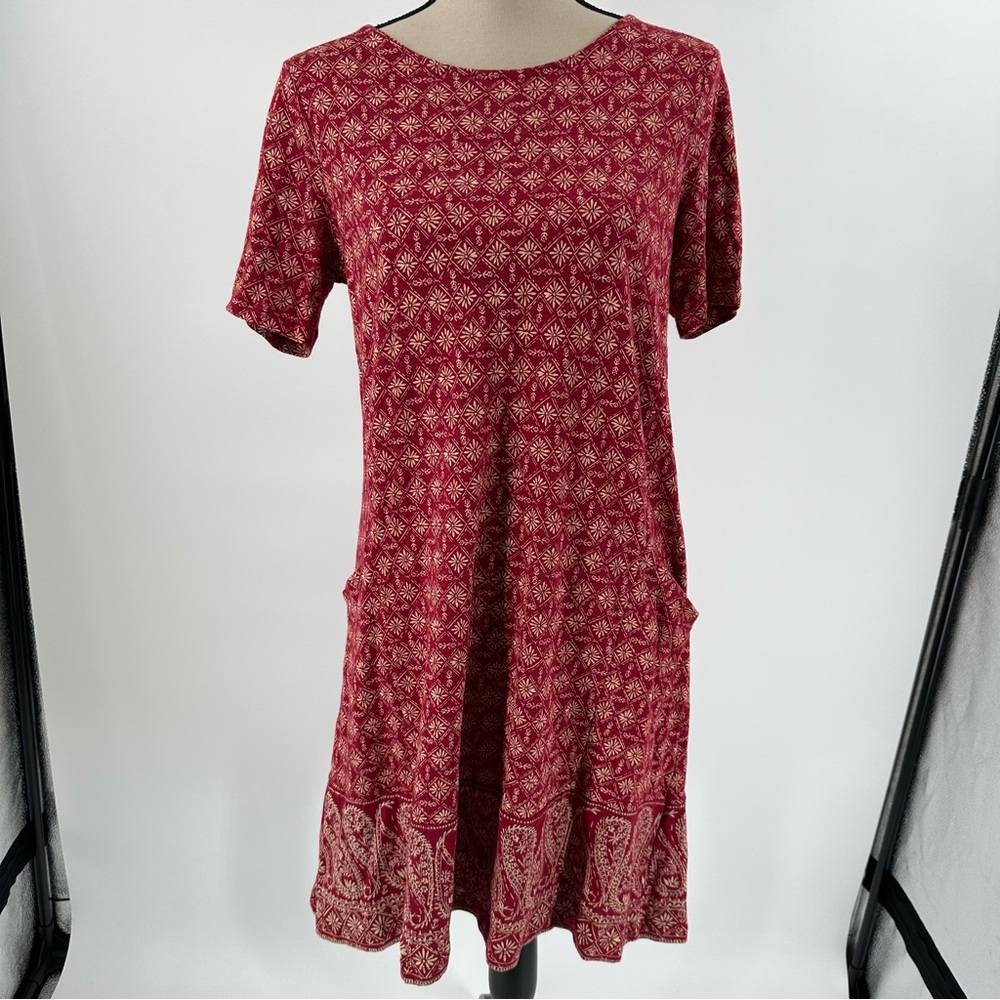 Fat Face Jersey T-Shirt Dress Short Sleeve Simone Floral‎ Pockets Casual Red 6